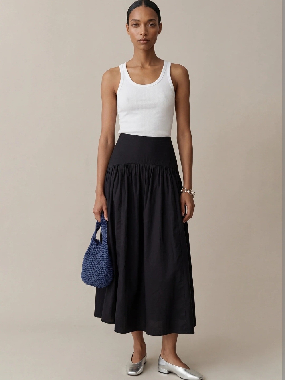 Few Moda High-Waist Black Midi Skirt